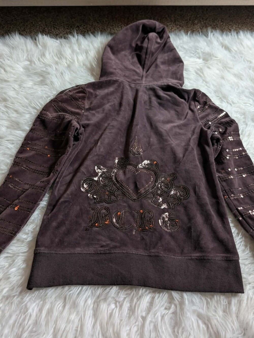 Y2k 2000s sequin brown bcbg zip up  Sequin Mcbling Hoodie